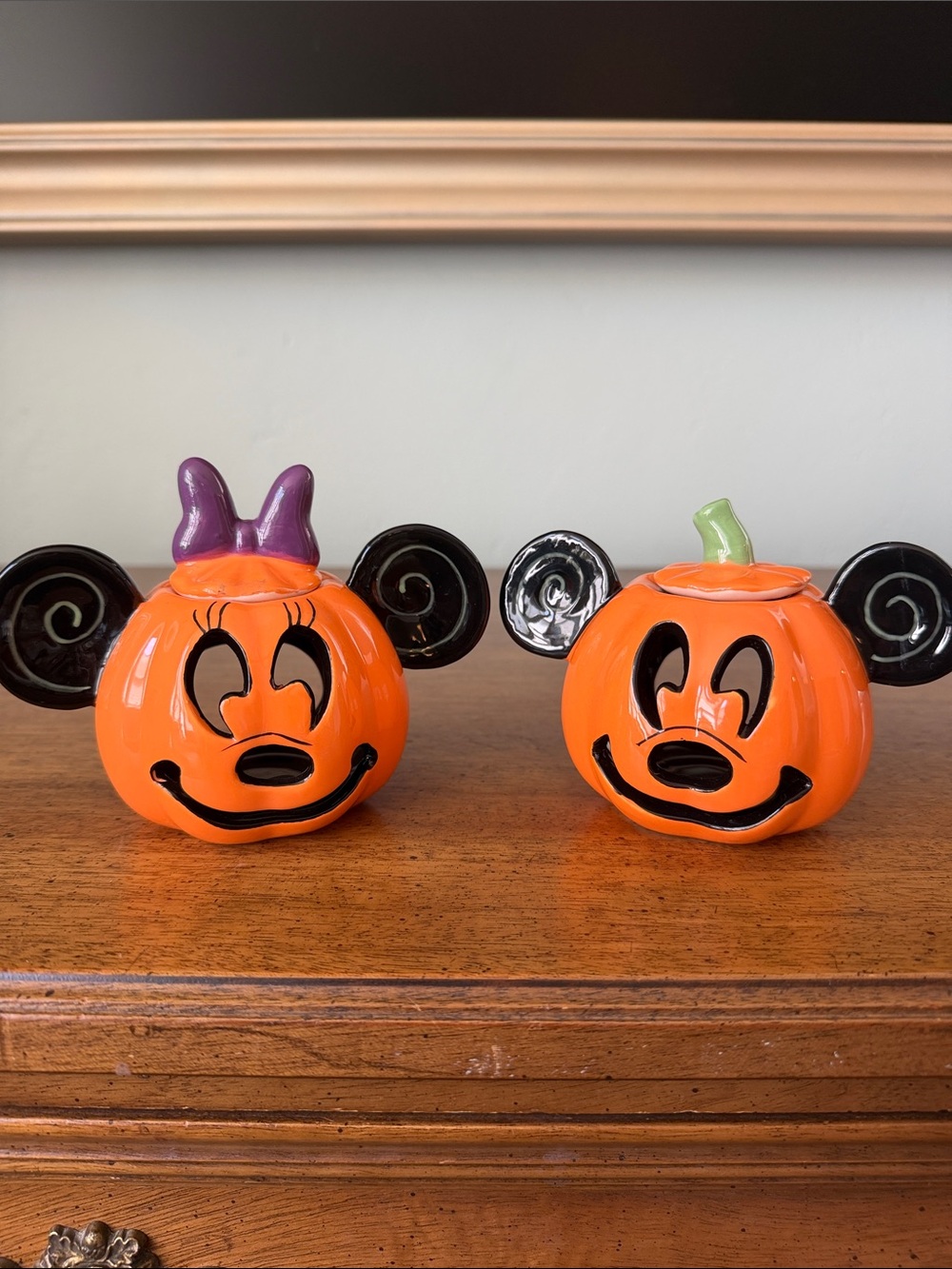 Disney Halloween Mickey Minnie Mouse Pumpkin Candle Holder 4 inches